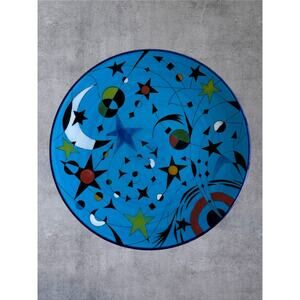 Ceramar Spain Hand Painted Plate Joan Miro Style Abstract Moon Stars Blue 10.25"